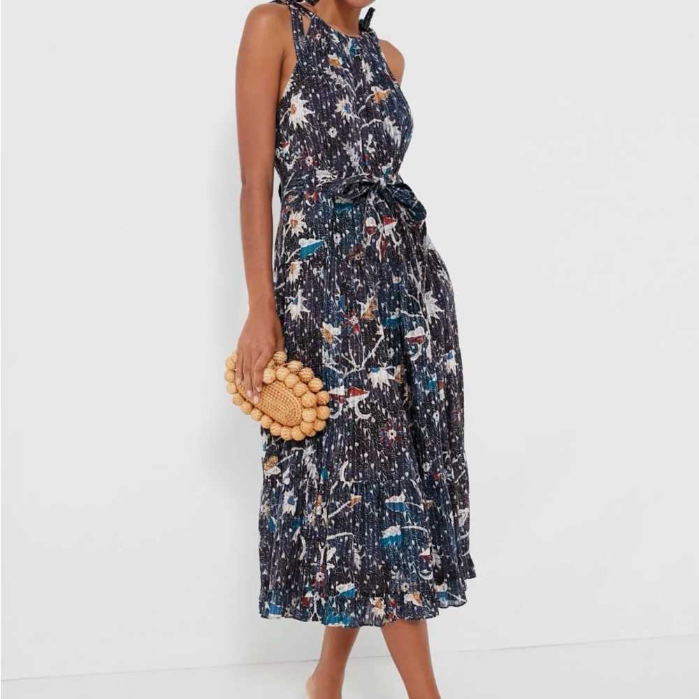 Ulla Johnson Blue/Black Floral Midi Dress